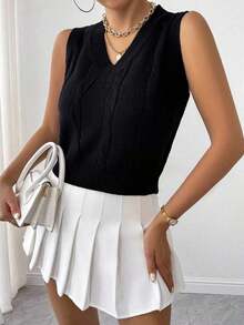 Chaleco de punto trenzado sólido  MOOSTA sin blusa - Negro 2 - Ver 6