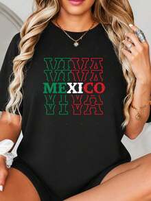 Viva México Graphic Print Design, Bold Typographic Art en Verde y Rojo, esquema de colores patriótico inspirado en fl-ag, para decoración doméstica y arte mural cultural.jpgRegalos personalizados: Camisetas para mujer con estilos modernos, hippies, casuales y minimalistas. Ropa masculina personalizada única, armarios cápsula, ropa básica/urbana para hombre. Regalos ideales para novios, familiares y amigos, adecuados para cumpleaños, vacaciones, colegio/competiciones, deportes/escalada, etc., también adecuados para la moda de otoño y actividades urbanas. Verano negro. - Negro - Ver 2