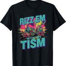 Rizz Em With The Tism Train Funny Autism Hyperfixation Meme T-Shirt - Black - View 1