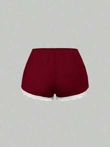 Conjunto de pijama casual de camiseta de tirantes acanalada y shorts con encaje - Burdeos - Ver 5