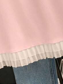 1 pieza Camiseta de moda para mujer con flecos, seda de leche de 180g - Rosa - Ver 3
