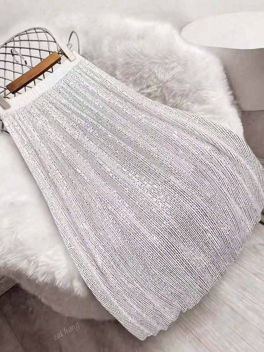 Falda elegante y de moda de mujer con malla y lentejuelas en línea A (con forro), unicolor elegante para fiesta, playa y vacaciones en blanco - Blanco - Ver 1