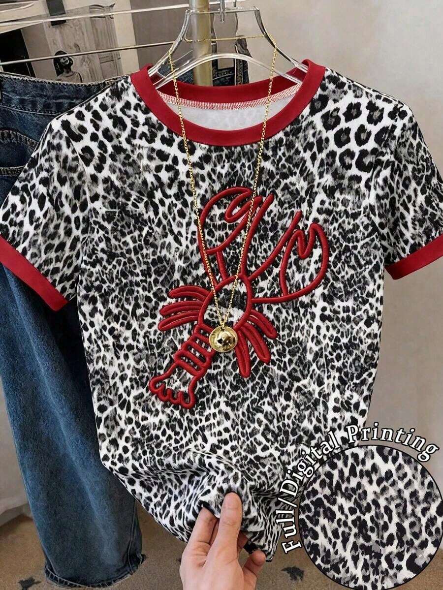 Camiseta de mujer de manga corta con cuello redondo, estampado floral y de uso versátil - Multicolor 9 - Ver 1