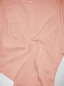 Camisa blanca de lino sin mangas, ajustada, con botones de nudo de bambú, estilo vintage para oficina - Rosa vieja - Ver 9
