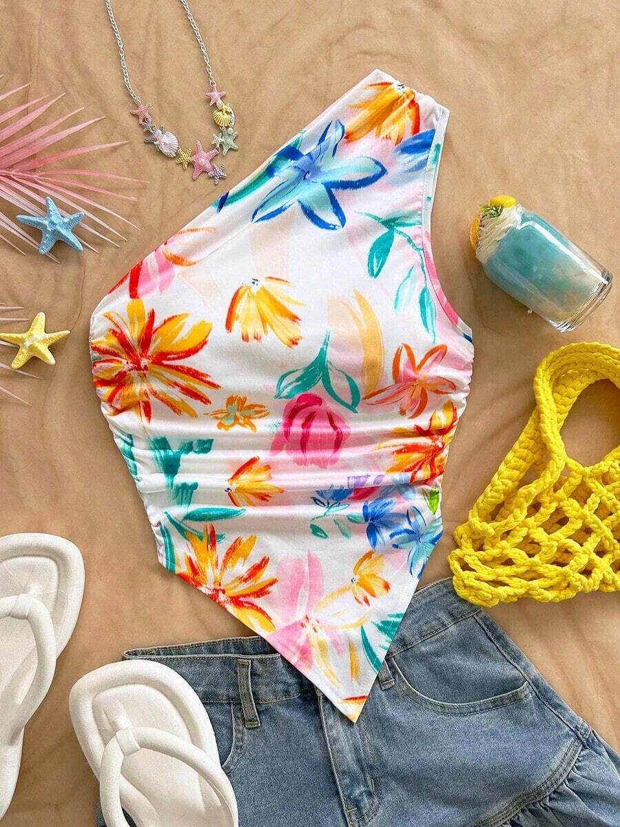 Blusa asimétrica del cuello para mujer para vacaciones de verano - Multicolor 3 - Ver 1