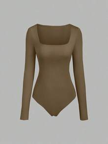 Sweetro Set de 3 bodys de manga larga para mujer en color albaricoque, marrón café y negro, de ajuste ceñido y estilo minimalista y versátil para el día a día - Multicolor 4 - Ver 3