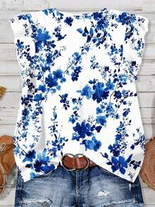 Camisa casual de mujer de manga corta con cuello en V, con estampado de rayas en un estilo minimalista, bohemio, elegante y romántico, retro, adecuado para festivales de música, playa, vacaciones de verano - Multicolor 8 - Ver 2