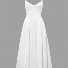 Unadoll Women's Elegant White Corset Midi Dress, Sweetheart Neck Spaghetti Strap Lace-Up Back A-Line Formal Dress For Wedding & Party - Blanco - Ver 4
