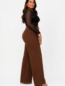 Women's Wide Leg Plus Size Jeans - High Quality - Brown - View 4