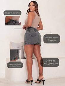 Shorts Jeans Skirt With Side Opening - Dark Grey - View 4