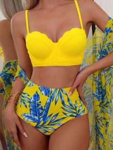Swim Lushoire Tankini con estampado de plantas - Amarillo - Ver 10