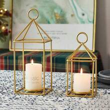 1pc Vintage Iron Lantern Shaped Home Decor Ornament, Creative Minimalist Candlestick Suitable For Living Room, Office, Bookshelf, Cabinet Tabletop, Also Suitable For Bedroom, Office Desk, Holiday Dinner, Valentine's Day, Easter, Wedding And Other Occasions - Multicolor - View 1