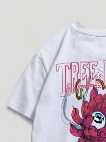 Camiseta Ligera con Estampado Floral y Letras de Street Life Guys - Blanco - Ver 5