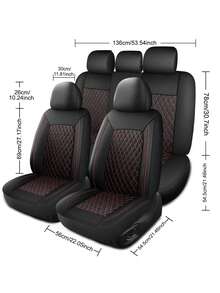 4/9件套PU皮革汽车座椅套，防水座椅保护套，透气座垫，通用型，适用于大多数轿车、SUV、卡车，豪华透气前排座椅套带腰部支撑，后排座椅套。9件套包含：2个前排座椅套、1个靠背套、1个后排座椅套、5个头枕套。4件套包含：2个前排座椅套、2个头枕套。 - 側邊雙線皮革座椅套 - 查看 3