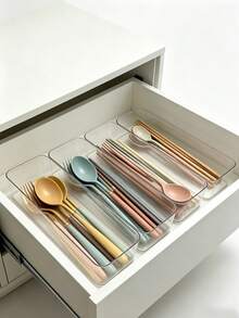 4pcs/1pc Silverware Drawer Organizer, Expandable Utensil Tray For Kitchen, Flatware And Cutlery Holder, Adjustable Plastic Storage For Spoons Forks Knives - View 5
