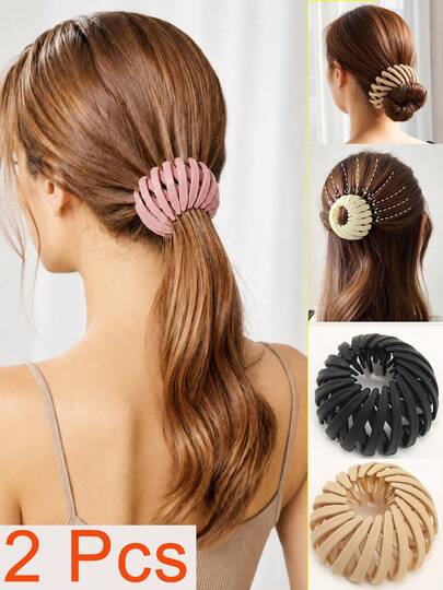 topshiny 2/3pcs Elegant Expandable Magic Hair Tie Clips Adjustable Matte Non-Slip Bun & Ponytail Holders Minimalist Hair Styling Accessories For Women