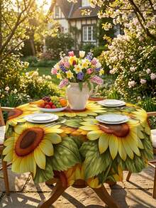 1/2pcs Tablecloth, Sunflower Pattern Polyester Tablecloth, Countryside Style Dining Table Decor, Suitable For Kitchen, Dining Room, Coffee Table, Picnic, Camping, Farmhouse Home Decor, Square Or Round Shape, Multi-Scenario Table Protection, Holiday Atmosphere Embellishment - Multicolor - View 19