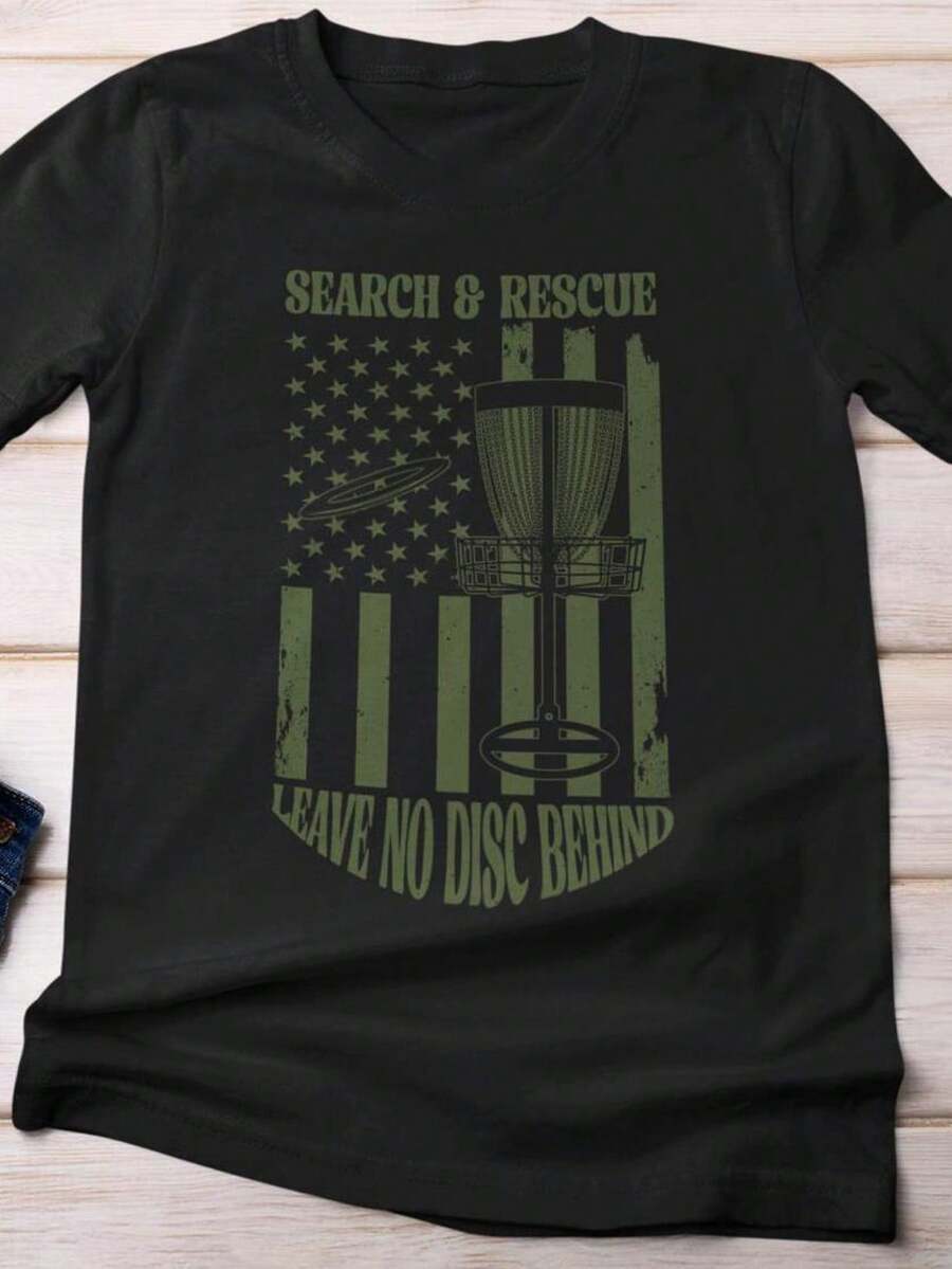 Camiseta con la bandera estadounidense para disc golf, ideal para jugadores, amantes del deporte y disc golfistas. Camiseta unisex de algodón puro de 220 g, peso ideal para todas las estaciones, apta tanto para hombres como para mujeres. Tejido duradero de alta calidad, suave al tacto y de larga duración. Camiseta transpirable. Adecuada para primavera y verano, vacaciones, Día de la Madre y Día de la Independencia. - Negro - Ver 1