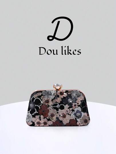 1 chiếc ví cầm tay dự tiệc đính sequin và thêu, thiết kế hoa văn sequin và thêu, túi xách thanh lịch dành cho váy sườn xám, có dây xích kim loại, thích hợp cho tiệc tùng, đám cưới, dạ hội, tiệc chiêu đãi.