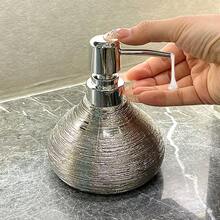 奢华拉丝香槟金陶瓷皂液器，酒店/公寓浴室液体皂瓶，家用乳液按压瓶，圆形防滑台面装饰，高端液体分配器 - 銀色橢圓 - 查看 4