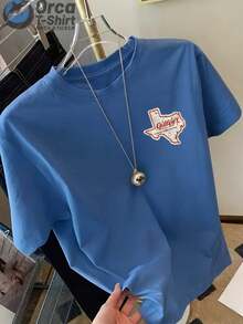 Vintage Casual Style Short-Sleeved T-Shirt, With A Print On The Front And Back, Featuring A Map Of Texas And The Word "Gilley's", Suitable For Everyday Summer Wear, Ideal As A Gift For Couples And Friends. - 藍色 - 查看 2