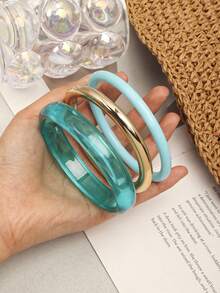 3pcs Set Vintage Resin Amber Texture Acrylic Bangle Bracelets, Fashionable Stackable Design, Suitable For Women's Daily Wear - Baby Blue - View 2