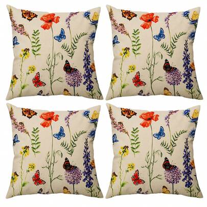 1 pieza/4 piezas Funda de cojín con estampado botánico de estilo vintage natural, impresión de una sola cara, 40*40cm, 45*45cm, 50*50cm, adecuado para sofá, decoración de sala de estar, uso diario