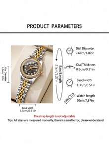 2 piezas/Set Juego de relojes para pareja en negro & dorado, incluye 1 pieza reloj de cuarzo dorado de esfera grande para hombre y 1 pieza reloj de cuarzo dorado de esfera pequeña para mujer. Diseño clásico bicolor con bisel estriado y esfera adornada con brillantes de strass. - Multicolor - Ver 6