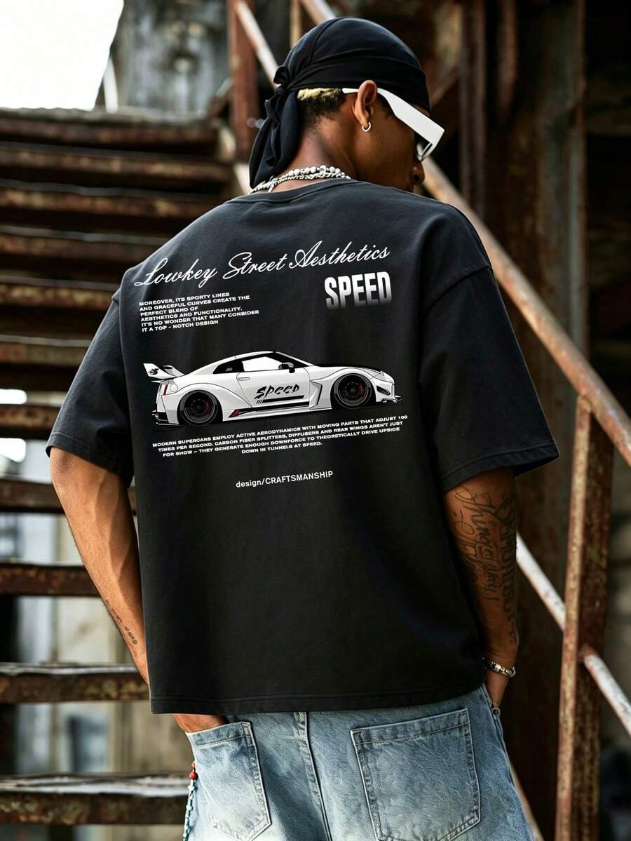 Dope | Áo thun nam tay ngắn cổ tròn phong cách thường ngày với họa tiết tối giản lấy cảm hứng từ văn hóa độ xe. - màu đen - Xem 1