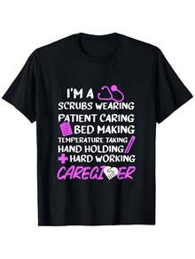 Men's & Women's Heavyweight 100% Cotton Caregiver T-Shirt - Slogans & Icons (Scrubs Style) Nursing Apparel, All-Season Tee for Nurses, Doctors, Healthcare Workers - Ideal Gift for Patient Care Professionals - Negro - Ver 6