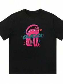 Women's Blouses 2026, Casual Short-Sleeved Loose-Fitting INS Brand High-End Printed New T-Shirts For Men And Women, Cool Summer Clothing. - 黑色 - 查看 1
