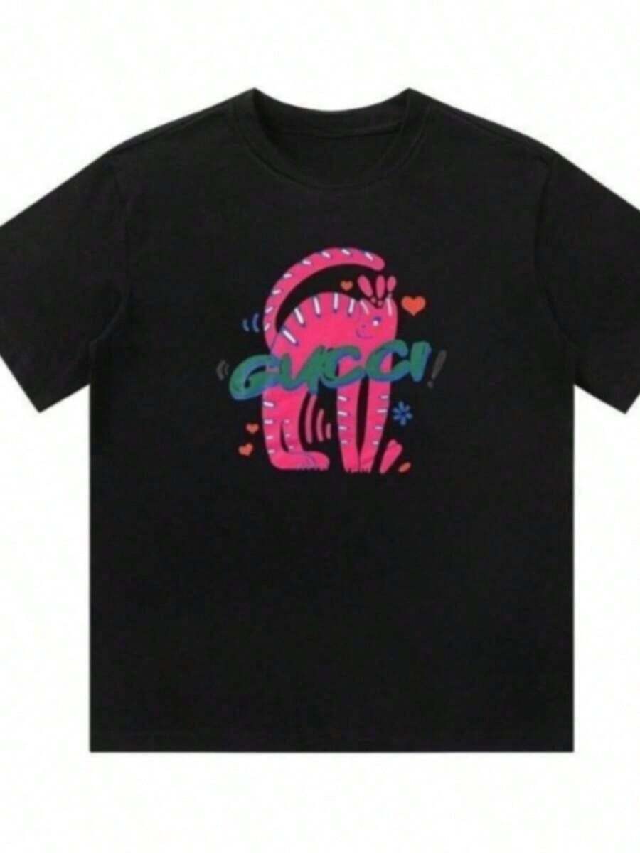 Women's Blouses 2026, Casual Short-Sleeved Loose-Fitting INS Brand High-End Printed New T-Shirts For Men And Women, Cool Summer Clothing. - 黑色 - 查看 1