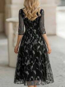 Vestido formal largo con estampado de hojas elegante para mujer, primavera/otoño - Multicolor 2 - Ver 2