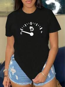 Camiseta Mujer Indicador Cerveza Impresión Primavera Verano Casual Suelta Cuello Redondo Manga Corta - Negro - Ver 7