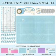 Pink Rotary Cutter Set - Sewing Kit, Includes 45mm Fabric Cutter, 5 Replacement Blades, A3 Cutting Mat, Acrylic Ruler, Craft Scissors Holder - Perfect For Crafting, Sewing, Quilting, Crochet, Etc. - Blue - View 3