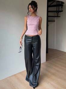 Blusa sin mangas con cuello redondo y lazo en la espalda, para uso casual y de oficina - Rosa - Ver 6