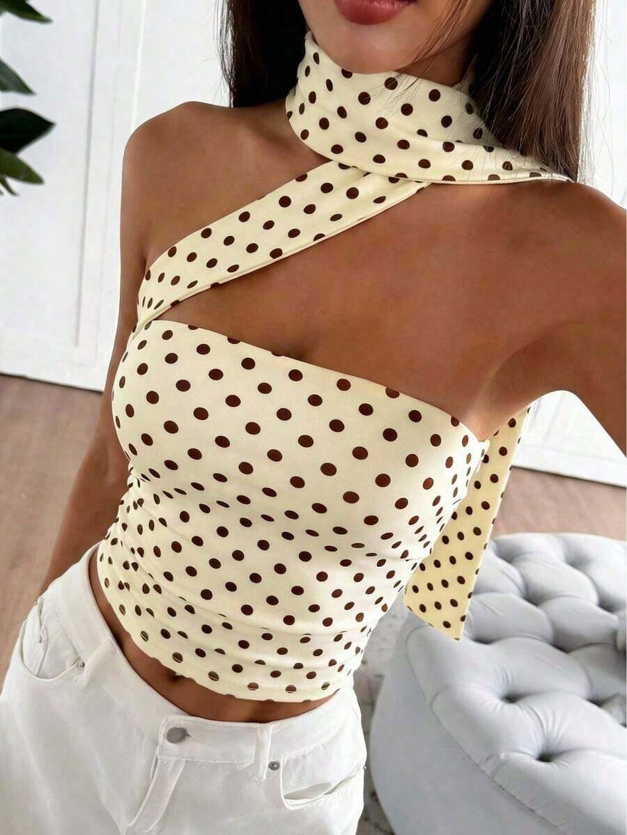 Top tubo de punto minimalista de moda para mujer HESSEN, apropiado para el verano/primavera, blusa ajustada sin tirantes y ajustable.Adecuado para tomar el té de la tarde, calle, vacaciones, superposición, fiesta, cita, playa, crucero, viaje por la ciudad - Albaricoque - Ver 1