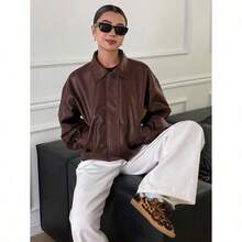 New Autumn/Winter Collection: Women's Loose-Fit, Casual, And Thickened PU Leather Jacket (Regular Cut) - Women's Outerwear - Màu Đỏ Sâu - Xem 5
