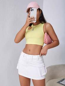 Minifalda de tela vaquera de tiro bajo, de moda para el verano - Blanco 2 - Ver 4