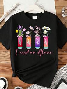 1 pieza Camiseta "I Need An Alani Flower Can" para mujer, top casual de moda, camiseta gráfica, 220g/180g, 100% algodón. - Blanco - Ver 11