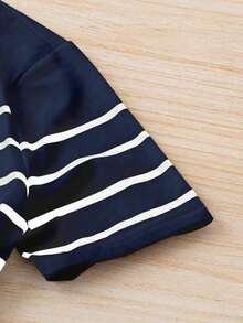 PariChic Camiseta casual de mujer a rayas, camisetas gráficas versátiles para mujer - Azul marino - Ver 3
