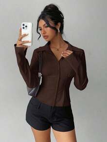 Women Blazers - Brown - View 5
