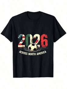 Camiseta de Fútbol de Norteamérica 2026, Adecuada para - Ropa Retro Vintage para Aficionados con la Confederación de Fútbol de Norteamérica, Corte Holgado, Ropa Casual para Torneos y Uso Diario, Regalo Temático para Seguidores - Negro - Ver 1