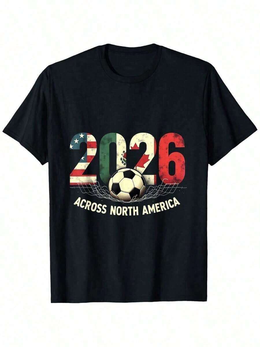 Camiseta de Fútbol de Norteamérica 2026, Adecuada para - Ropa Retro Vintage para Aficionados con la Confederación de Fútbol de Norteamérica, Corte Holgado, Ropa Casual para Torneos y Uso Diario, Regalo Temático para Seguidores - Negro - Ver 1