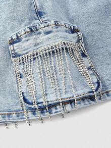 Minifalda casual cargo de mezclilla lavada para mujer - Azul 2 - Ver 3