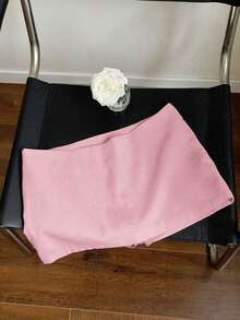 Minifalda sólida de uso casual y versátil para uso diario - Rosa - Ver 1