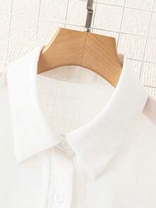 Blusa minimalista de unicolor transparente con cuello vuelto, blusas de manga larga - Blanco - Ver 4