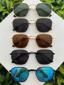 Óculos de Sol Masculino Hexagonal Ilook Casual em Metal Cores Variadas Polarizado UV400 - Verde com Preto - Visão 5