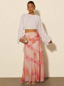 Falda larga estampada con estilo, perfecta para el verano.Presenta un estampado colorido y difuminado, ideal para las vacaciones de verano.El diseño plisado y la tela de gasa fluida la hacen adecuada para el uso diario, las vacaciones en la playa y los viajes románticos.Una falda de verano imprescindible para las mujeres. - Multicolor - Ver 2