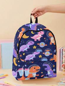 1pc Dinosaur Print Multi-Pocket Backpack, Large Capacity, Durable, Versatile, High-Quality, Zipper Closure, Suitable For Boys And Girls, Great For School And Outdoor Activities - Multicolor - View 3